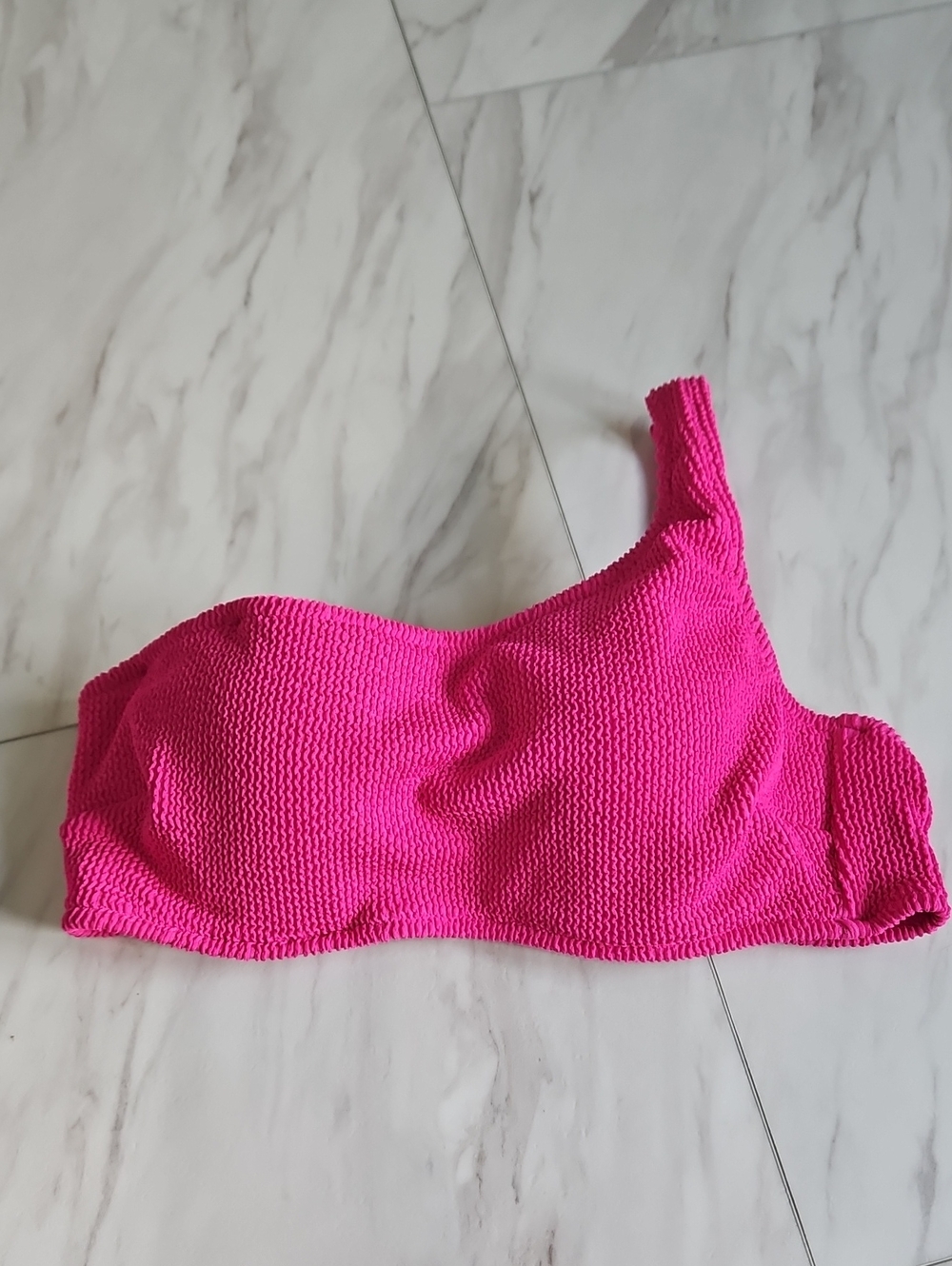 Shade & Shore One-Shoulder Textured Bikini Top - Hot Pink